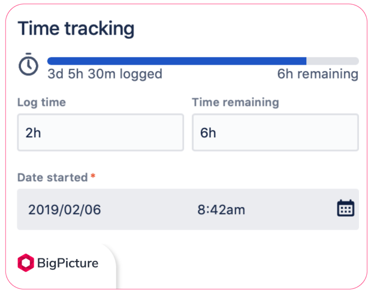 A screenshot of Jira's time-tracking feature.