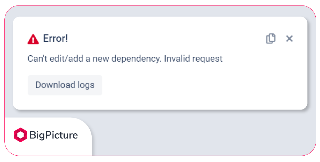 A screenshot showing a warning in case of a circular reference in dependencies would occur.