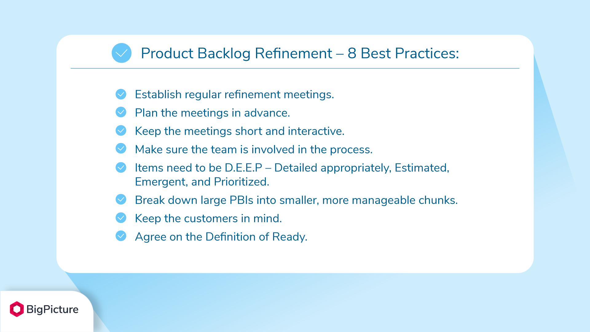 A list of best practices for product backlog refinement