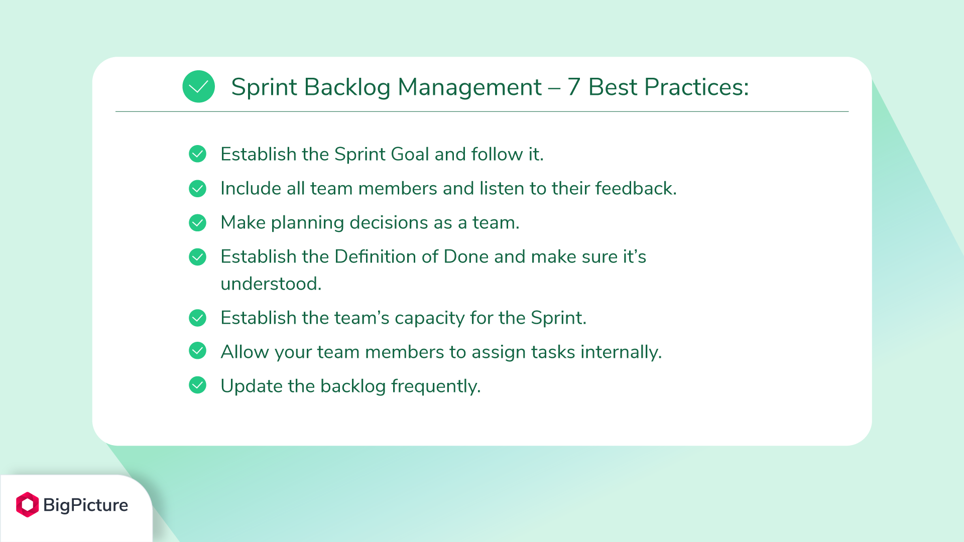 A list of best practices regarding sprint backlog management